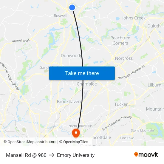 Mansell Rd @ 980 to Emory University map