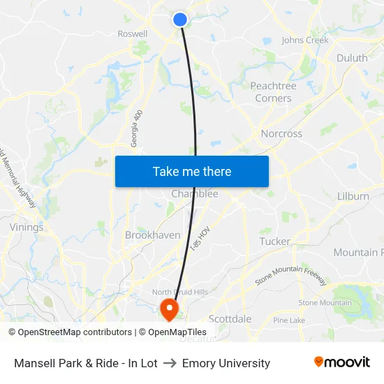 Mansell Park & Ride - In Lot to Emory University map