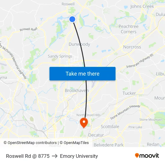 Roswell Rd @ 8775 to Emory University map