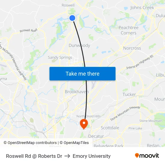 Roswell Rd @ Roberts Dr to Emory University map