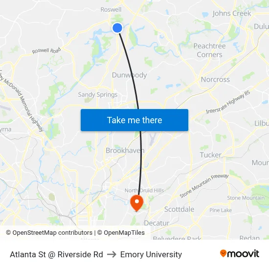 Atlanta St @ Riverside Rd to Emory University map