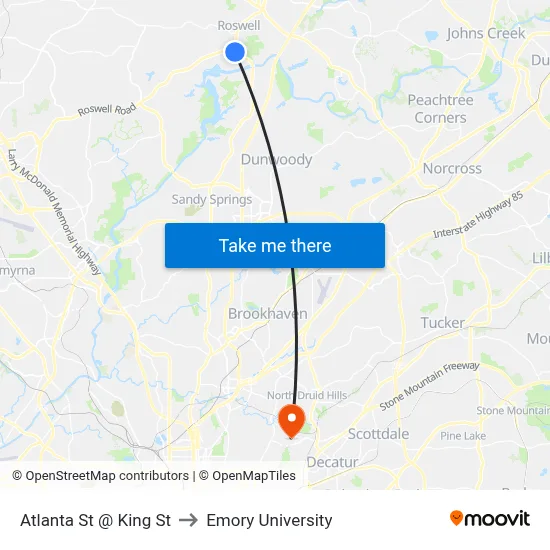Atlanta St @ King St to Emory University map