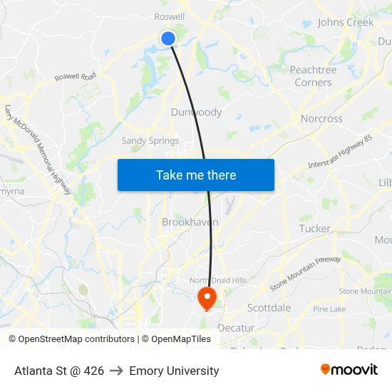 Atlanta St @ 426 to Emory University map