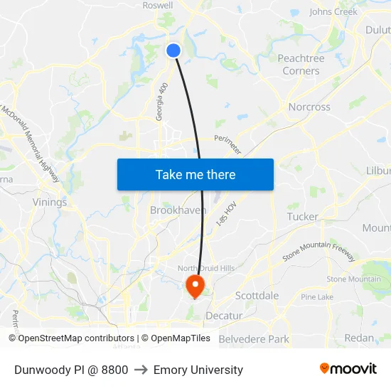 Dunwoody Pl @ 8800 to Emory University map