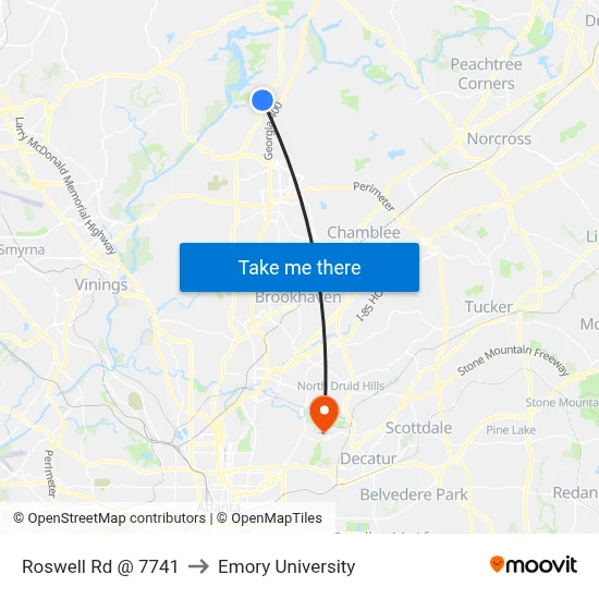 Roswell Rd @ 7741 to Emory University map