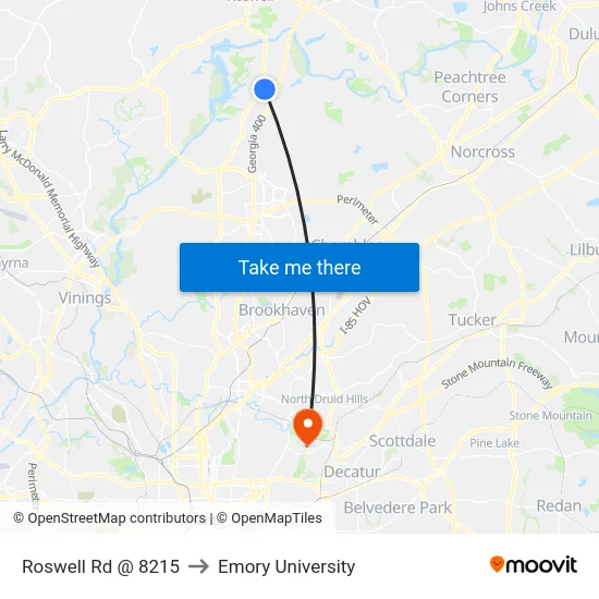 Roswell Rd @ 8215 to Emory University map