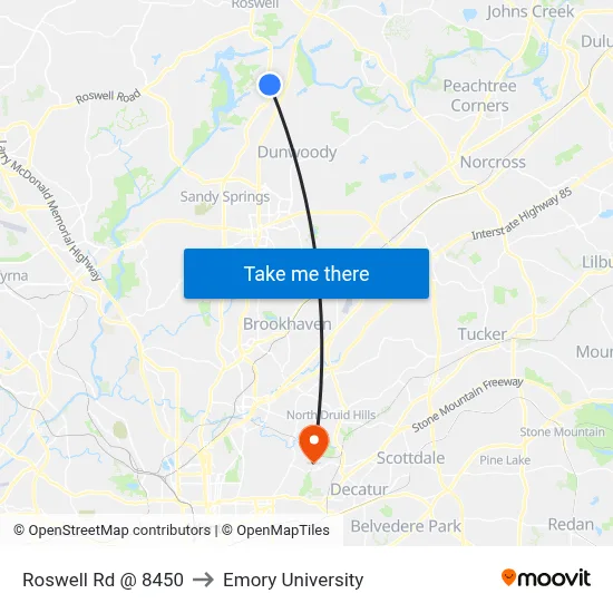 Roswell Rd @ 8450 to Emory University map