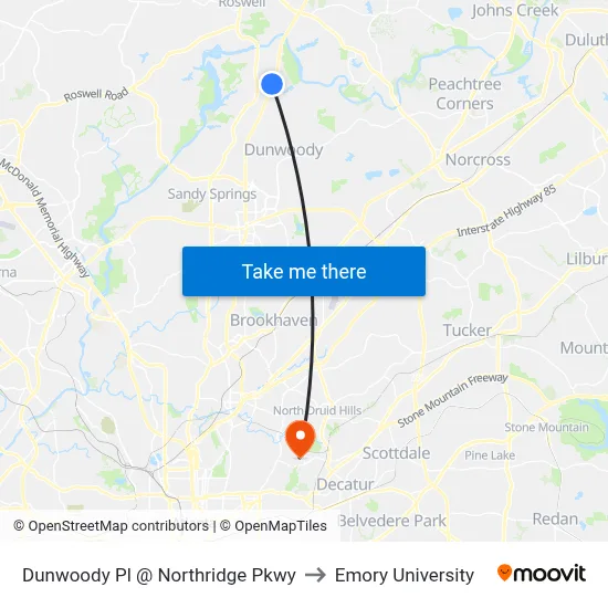 Dunwoody Pl @ Northridge Pkwy to Emory University map