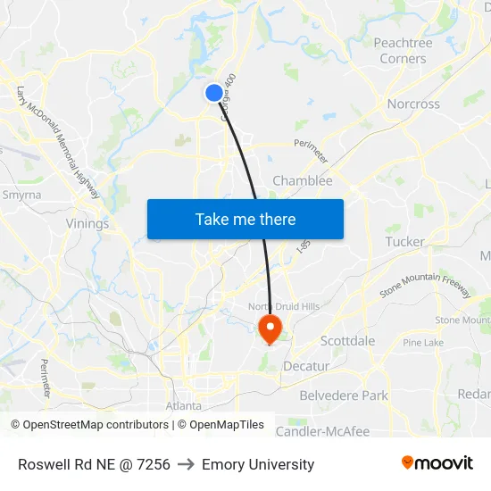 Roswell Rd NE @ 7256 to Emory University map