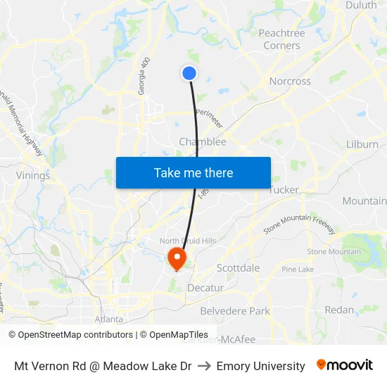 Mt Vernon Rd @ Meadow Lake Dr to Emory University map