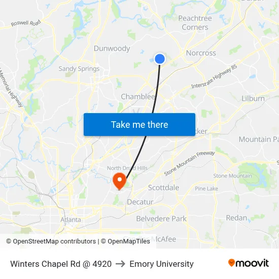 Winters Chapel Rd @ 4920 to Emory University map