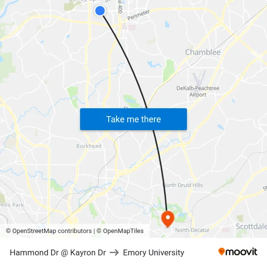 Hammond Dr @ Kayron Dr to Emory University map