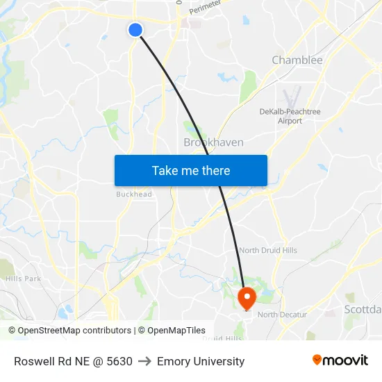 Roswell Rd NE @ 5630 to Emory University map