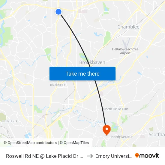 Roswell Rd NE @ Lake Placid Dr NE to Emory University map