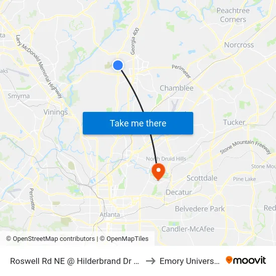 Roswell Rd NE @ Hilderbrand Dr NE to Emory University map