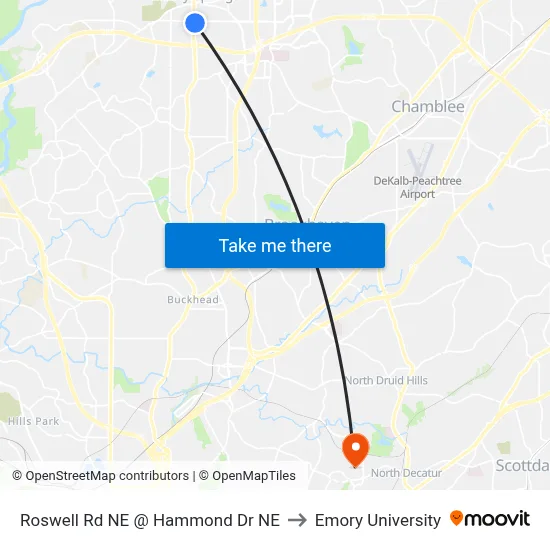 Roswell Rd NE @ Hammond Dr NE to Emory University map