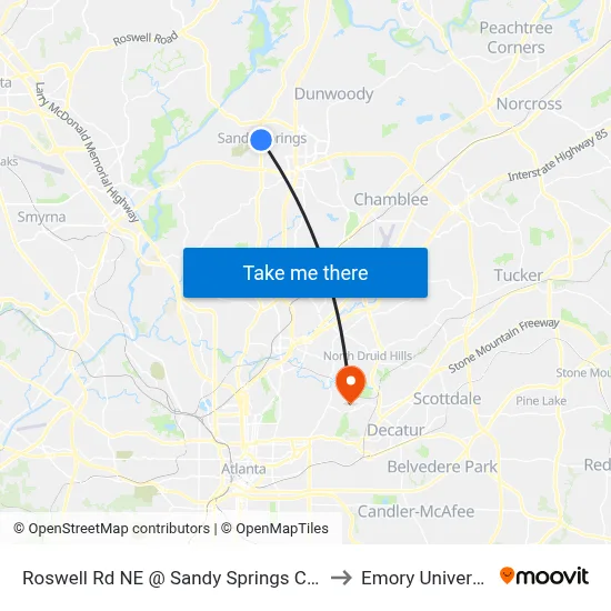 Roswell Rd NE @ Sandy Springs Cir NE to Emory University map