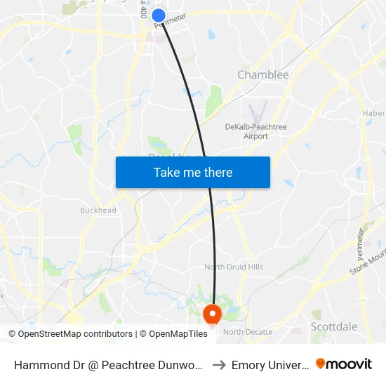 Hammond Dr @ Peachtree Dunwoody Rd to Emory University map