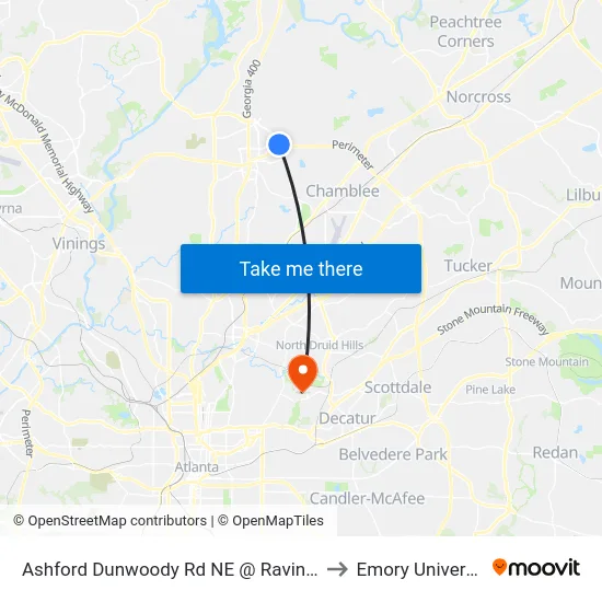 Ashford Dunwoody Rd NE @ Ravinia Dr to Emory University map