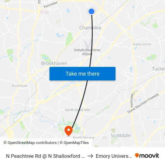 N Peachtree Rd @ N Shallowford Rd to Emory University map