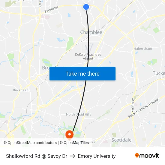 Shallowford Rd @ Savoy Dr to Emory University map
