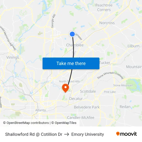 Shallowford Rd @ Cotillion Dr to Emory University map