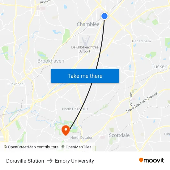 Doraville Station to Emory University map