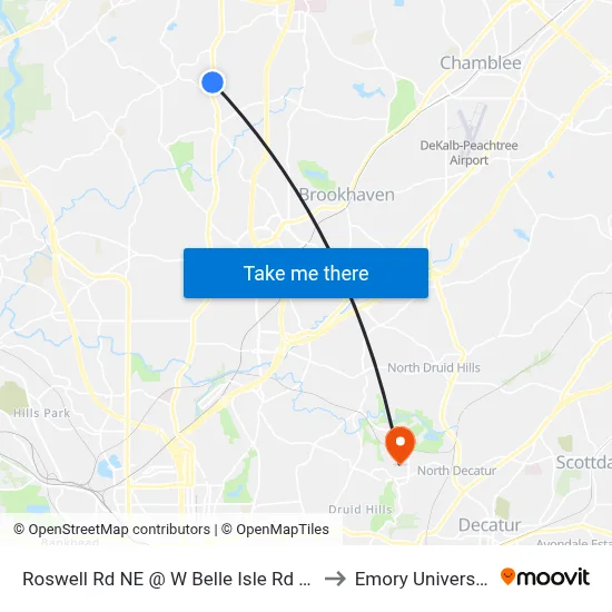 Roswell Rd NE @ W Belle Isle Rd NE to Emory University map