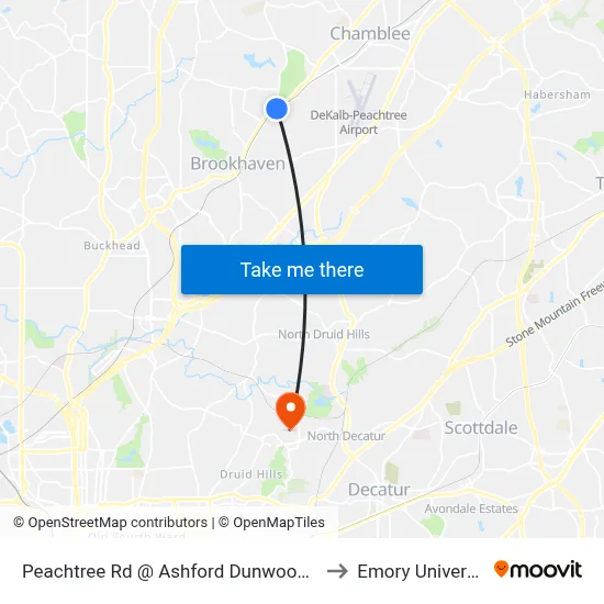 Peachtree Rd @ Ashford Dunwoody Rd to Emory University map