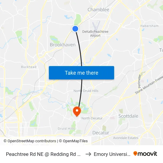 Peachtree Rd NE @ Redding Rd NE to Emory University map