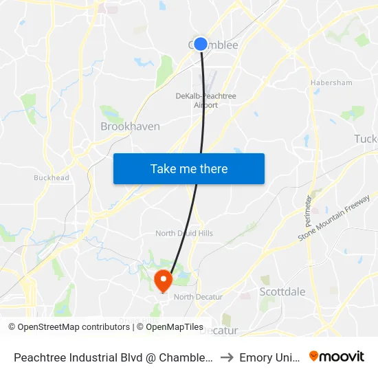 Peachtree Industrial Blvd @ Chamblee Dunwoody Rd to Emory University map