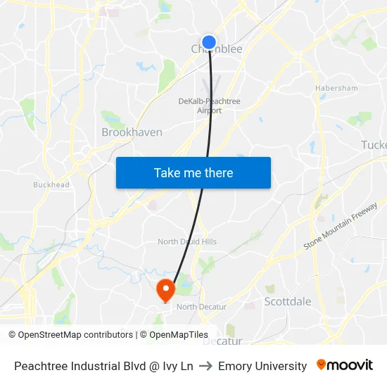 Peachtree Industrial Blvd @ Ivy Ln to Emory University map