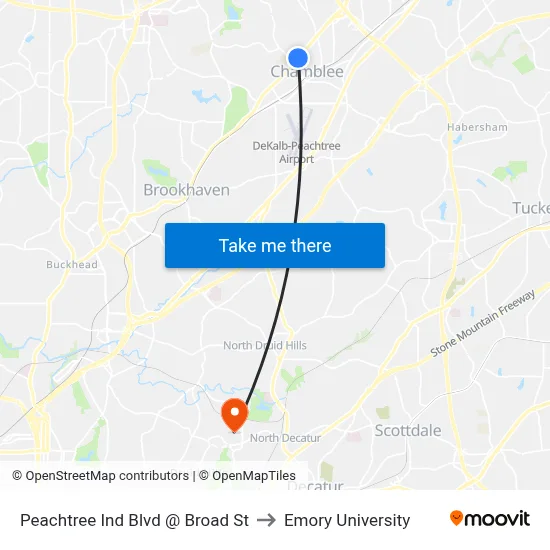 Peachtree Ind Blvd @ Broad St to Emory University map