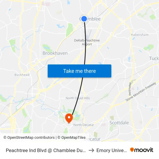 Peachtree Ind Blvd @ Chamblee Dunwoody to Emory University map