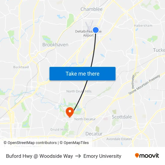 Buford Hwy @ Woodside Way to Emory University map