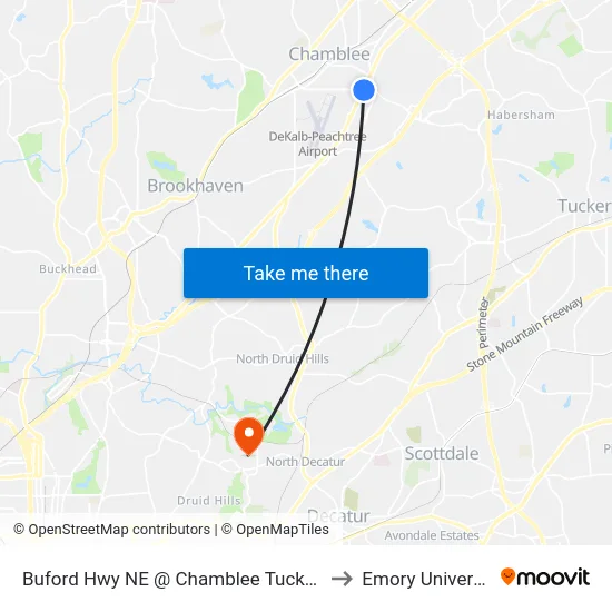 Buford Hwy NE @ Chamblee Tucker Rd to Emory University map