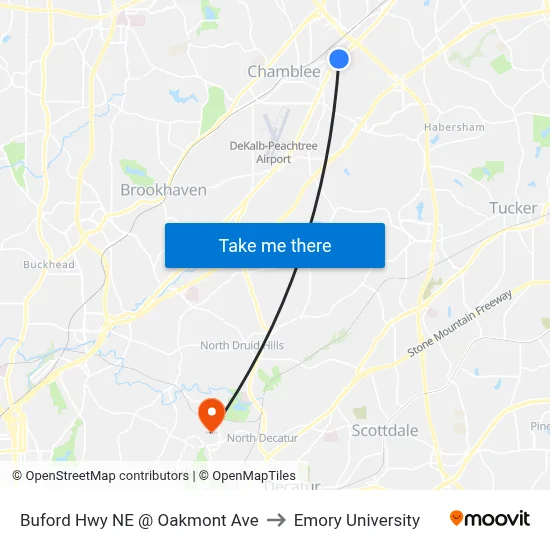 Buford Hwy NE @ Oakmont Ave to Emory University map