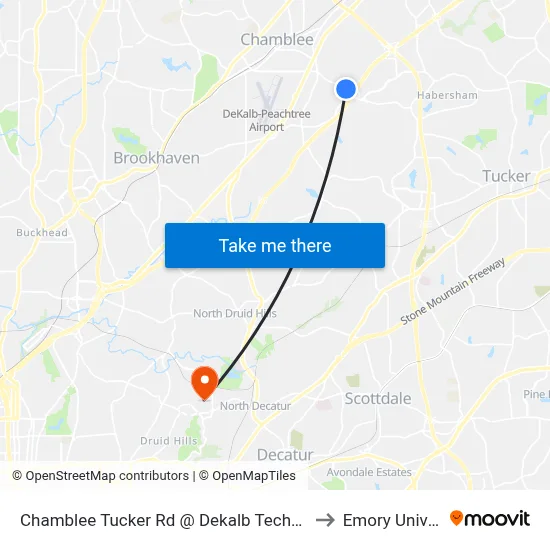 Chamblee Tucker Rd @ Dekalb Technology Pkwy to Emory University map