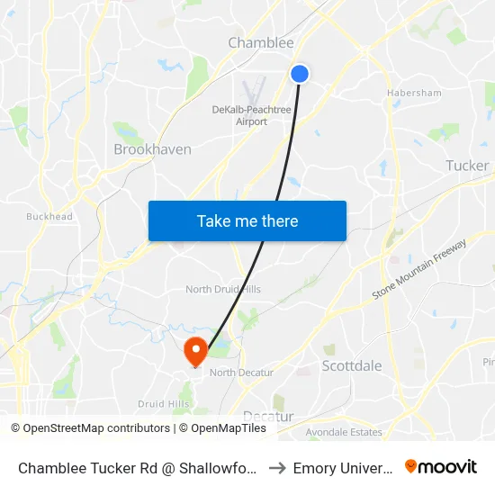 Chamblee Tucker Rd @ Shallowford Rd to Emory University map