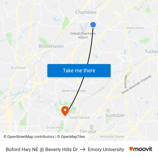 Buford Hwy NE @ Beverly Hills Dr to Emory University map
