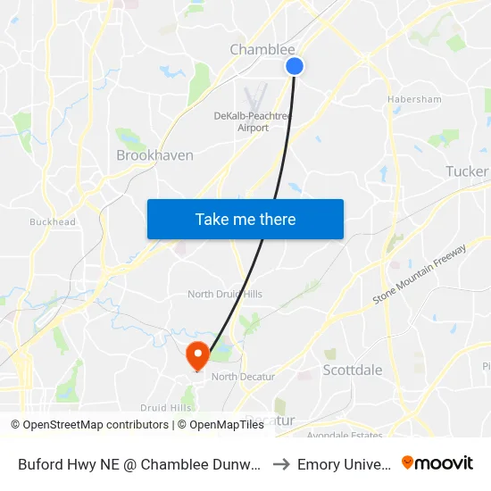 Buford Hwy NE @ Chamblee Dunwoody Rd to Emory University map