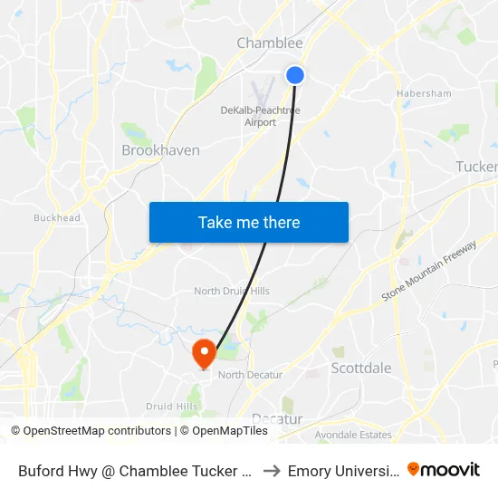 Buford Hwy @ Chamblee Tucker Rd to Emory University map