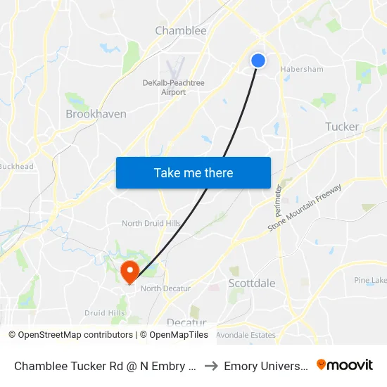 Chamblee Tucker Rd @ N Embry Cir to Emory University map