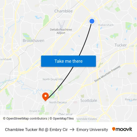 Chamblee Tucker Rd @ Embry Cir to Emory University map