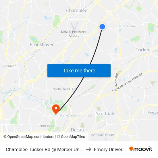 Chamblee Tucker Rd @ Mercer Universi to Emory University map