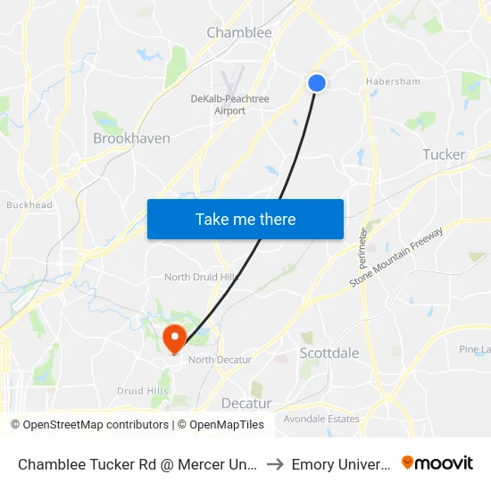 Chamblee Tucker Rd @ Mercer Universi to Emory University map