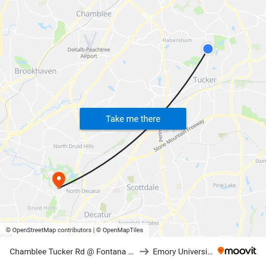 Chamblee Tucker Rd @ Fontana Ct to Emory University map