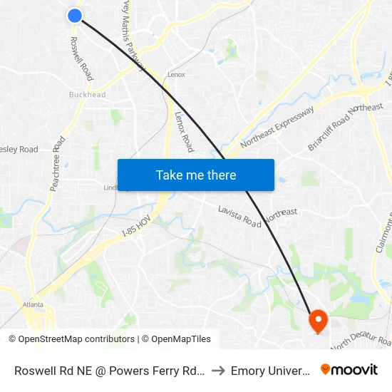 Roswell Rd NE @ Powers Ferry Rd NW to Emory University map