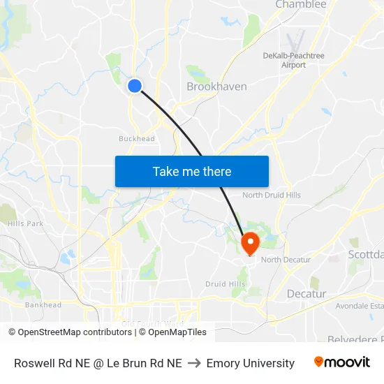 Roswell Rd NE @ Le Brun Rd NE to Emory University map