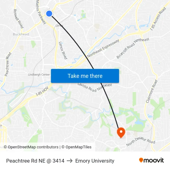Peachtree Rd NE @ 3414 to Emory University map